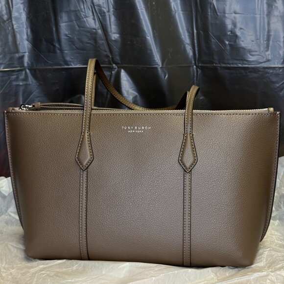 Tory Burch Small Perry Leather Zip Tote – Wild Mushroom - Picture 6 of 8